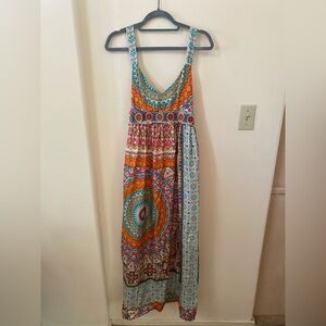 JOHNNY WAS VINTAGE 100% SILK MAXI DRESS BRIGHT COLORS WITH POCKETS SIZE M